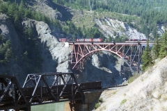 Just as the tail end of the westbound reaches the bridge a westbound  CN appears. This is the closest we came to simultaneous trains on day one.